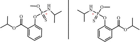 甲基异柳磷两个对映体的结构图（*为手性中心）