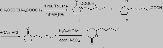 通过己二酸二甲酯反应生成δ癸内酯的方程式
